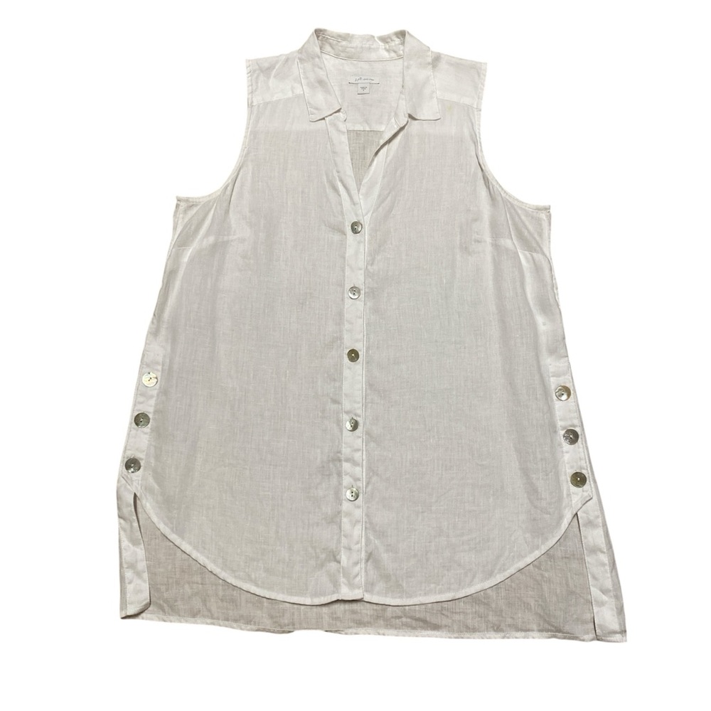 J Jill Love Linen Sleeveless Blouse Women’s S White Casual Button Up Tank Top